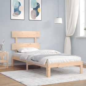Estructura de cama individual con cabecero madera maciza