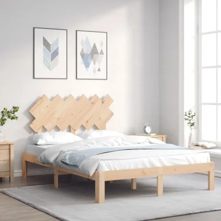 Double bed frame with solid wood headboard by , Beds and slatted bases - Ref: Foro24-3193701, Price: 127,30 €, Discount: %