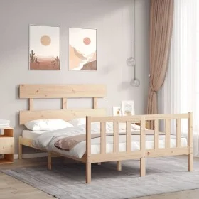 Bed frame with solid wood headboard 140x200 cm by , Beds and slatted bases - Ref: Foro24-3193271, Price: 118,99 €, Discount: %