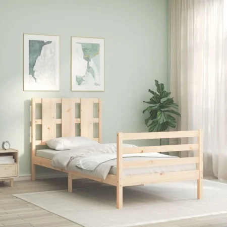 Single bed frame with solid wood headboard by , Beds and slatted bases - Ref: Foro24-3194076, Price: 90,31 €, Discount: %