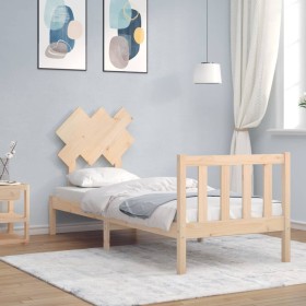 Estructura de cama individual con cabecero madera maciza