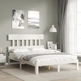 White solid wood bed frame with headboard 140x190 cm by , Beds and slatted bases - Ref: Foro24-3193577, Price: 138,12 €, Disc...
