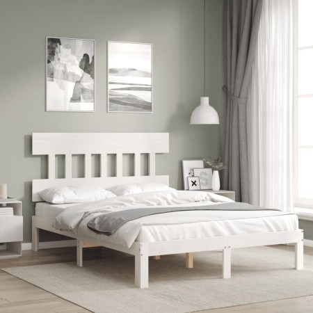 White solid wood bed frame with headboard 140x190 cm by , Beds and slatted bases - Ref: Foro24-3193577, Price: 140,00 €, Disc...