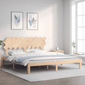 Double bed frame with solid wood headboard by , Beds and slatted bases - Ref: Foro24-3193741, Price: 145,66 €, Discount: %
