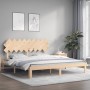 Double bed frame with solid wood headboard by , Beds and slatted bases - Ref: Foro24-3193741, Price: 156,70 €, Discount: %