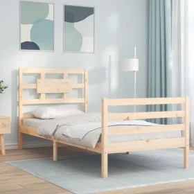 Single bed frame with solid wood headboard by , Beds and slatted bases - Ref: Foro24-3194401, Price: 94,31 €, Discount: %