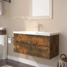 Badezimmerschrank aus geräuchertem Eichensperrholz mit Waschbecken von , Badezimmerwaschtische - Ref: Foro24-3152879, Preis: ...