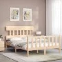 Bed frame with solid wood headboard 140x200 cm by , Beds and slatted bases - Ref: Foro24-3193336, Price: 122,31 €, Discount: %