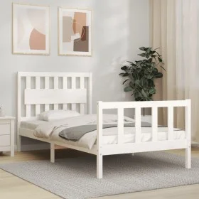 White solid wood bed frame with headboard 100x200 cm by , Beds and slatted bases - Ref: Foro24-3192417, Price: 133,25 €, Disc...