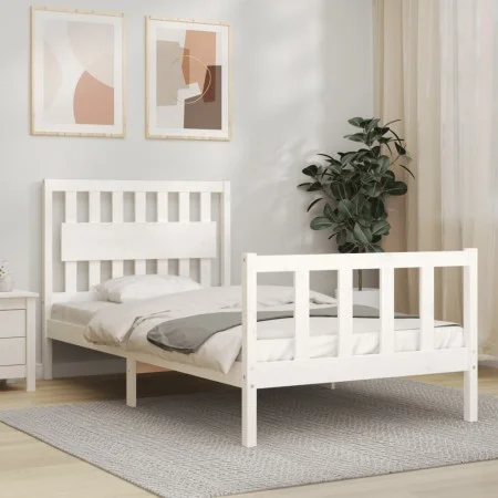 White solid wood bed frame with headboard 100x200 cm by , Beds and slatted bases - Ref: Foro24-3192417, Price: 133,25 €, Disc...