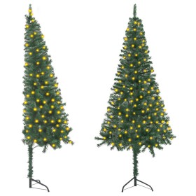 Árbol de Navidad de esquina con luces PVC verde 120 cm