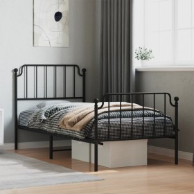 Bed frame with headboard and black metal footboard 90x200 cm by , Beds and slatted bases - Ref: Foro24-373898, Price: 73,80 €...