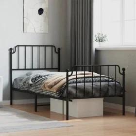Bed frame with headboard and black metal footboard 90x200 cm by , Beds and slatted bases - Ref: Foro24-373898, Price: 72,87 €...