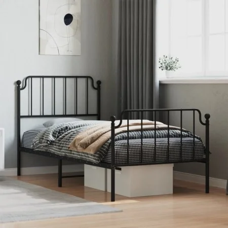 Estructura de cama con cabecero y estribo metal negro 90x200 cm de , Camas y somieres - Ref: Foro24-373898, Precio: 72,85 €, ...