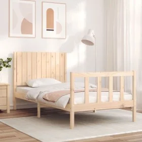 Bed frame with solid wood headboard 100x200 cm by , Beds and slatted bases - Ref: Foro24-3192936, Price: 131,15 €, Discount: %
