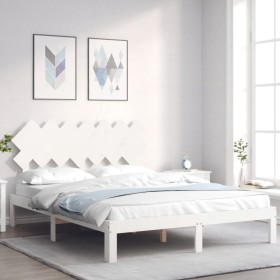 Weißer Massivholzbettrahmen mit Kopfteil 140x200 cm von , Betten und Lattenroste - Ref: Foro24-3193727, Preis: 144,76 €, Raba...