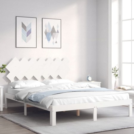 Weißer Massivholzbettrahmen mit Kopfteil 140x200 cm von , Betten und Lattenroste - Ref: Foro24-3193727, Preis: 144,76 €, Raba...