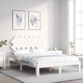 Doppelbettgestell mit weißem Massivholz-Kopfteil von , Betten und Lattenroste - Ref: Foro24-3193697, Preis: 132,33 €, Rabatt: %