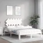 Double bed frame with white solid wood headboard by , Beds and slatted bases - Ref: Foro24-3193697, Price: 130,63 €, Discount: %