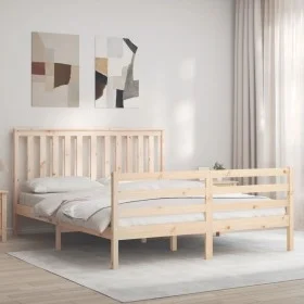Double bed frame with solid wood headboard by , Beds and slatted bases - Ref: Foro24-3194251, Price: 152,19 €, Discount: %