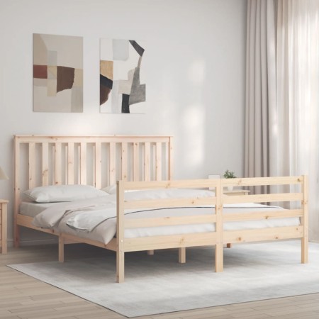 Double bed frame with solid wood headboard by , Beds and slatted bases - Ref: Foro24-3194251, Price: 154,36 €, Discount: %