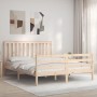 Double bed frame with solid wood headboard by , Beds and slatted bases - Ref: Foro24-3194251, Price: 154,36 €, Discount: %