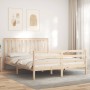 Double bed frame with solid wood headboard by , Beds and slatted bases - Ref: Foro24-3194251, Price: 154,36 €, Discount: %