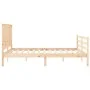 Double bed frame with solid wood headboard by , Beds and slatted bases - Ref: Foro24-3194251, Price: 152,19 €, Discount: %
