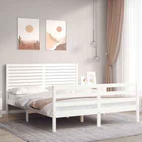 Estructura de cama con cabecero madera maciza blanco 160x200 cm