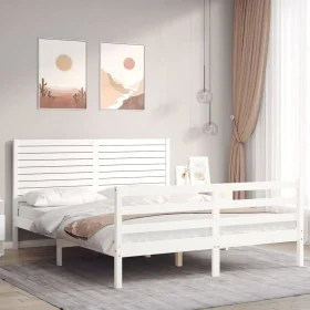 Estructura de cama con cabecero madera maciza blanco 160x200 cm de , Camas y somieres - Ref: Foro24-3195037, Precio: 175,07 €...