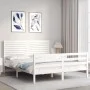 White solid wood bed frame with headboard 160x200 cm by , Beds and slatted bases - Ref: Foro24-3195037, Price: 175,07 €, Disc...