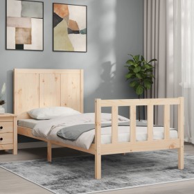 Single bed frame with solid wood headboard by , Beds and slatted bases - Ref: Foro24-3192581, Price: 106,26 €, Discount: %
