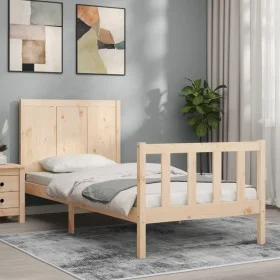 Single bed frame with solid wood headboard by , Beds and slatted bases - Ref: Foro24-3192581, Price: 103,18 €, Discount: %