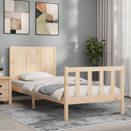 Single bed frame with solid wood headboard by , Beds and slatted bases - Ref: Foro24-3192581, Price: 106,26 €, Discount: %