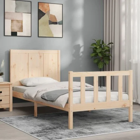Single bed frame with solid wood headboard by , Beds and slatted bases - Ref: Foro24-3192581, Price: 103,18 €, Discount: %