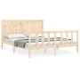 Double bed frame with solid wood headboard by , Beds and slatted bases - Ref: Foro24-3192626, Price: 176,06 €, Discount: %