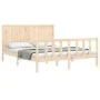 Double bed frame with solid wood headboard by , Beds and slatted bases - Ref: Foro24-3192626, Price: 176,06 €, Discount: %
