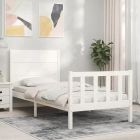 White solid wood bed frame with headboard 100x200 cm by , Beds and slatted bases - Ref: Foro24-3192742, Price: 142,72 €, Disc...