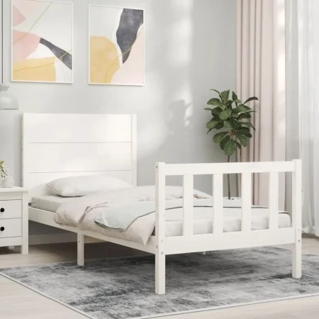 White solid wood bed frame with headboard 100x200 cm by , Beds and slatted bases - Ref: Foro24-3192742, Price: 142,72 €, Disc...
