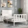 White solid wood bed frame with headboard 100x200 cm by , Beds and slatted bases - Ref: Foro24-3192742, Price: 142,72 €, Disc...