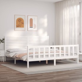 Estructura cama de matrimonio con cabecero madera maciza blanco