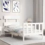 White solid wood bed frame with headboard 100x200 cm by , Beds and slatted bases - Ref: Foro24-3193262, Price: 120,21 €, Disc...