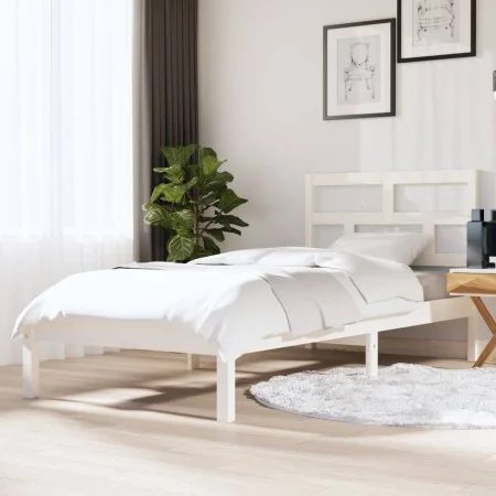 White solid wood single bed frame 90x190 cm by , Beds and slatted bases - Ref: Foro24-3101184, Price: 92,94 €, Discount: %