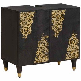 Mueble de lavabo Negro 62 x 33 x 58 cm Madera de mango maciza en Tocadores de baño | Comprar online en Foro24