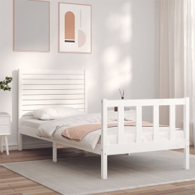 Estructura de cama con cabecero madera maciza blanco