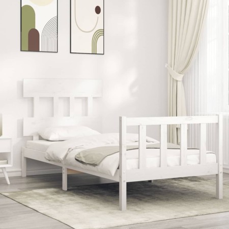 Weißer Massivholzbettrahmen mit Kopfteil 100x200 cm von , Betten und Lattenroste - Ref: Foro24-3193327, Preis: 122,04 €, Raba...