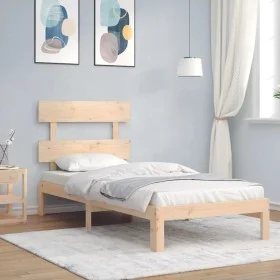 Bed frame with solid wood headboard by , Beds and slatted bases - Ref: Foro24-3193496, Price: 86,67 €, Discount: %