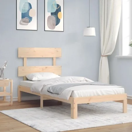 Bed frame with solid wood headboard by , Beds and slatted bases - Ref: Foro24-3193496, Price: 86,67 €, Discount: %