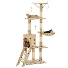 Rascador para gatos con poste de sisal 138 cm huellas beige