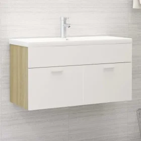 Mueble con lavabo madera de ingeniería blanco y roble Sonoma de , Tocadores de baño - Ref: Foro24-3070843, Precio: 206,44 €, ...